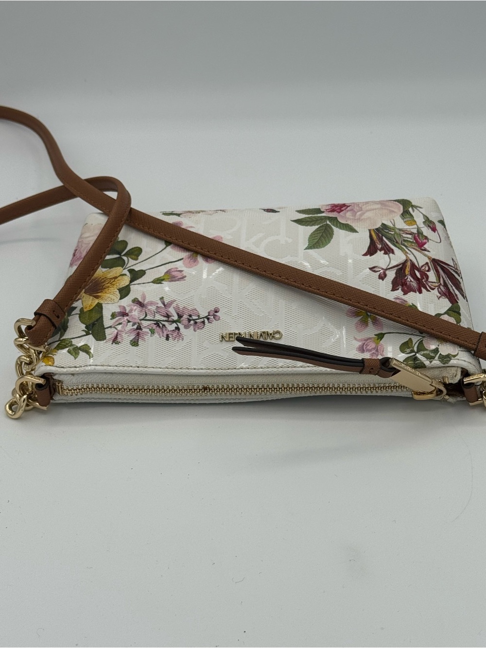 Calvin Klein Vanilla Floral Monogram Crossbody Bag- Pastel with Gold Hardware - Picture 8 of 9
